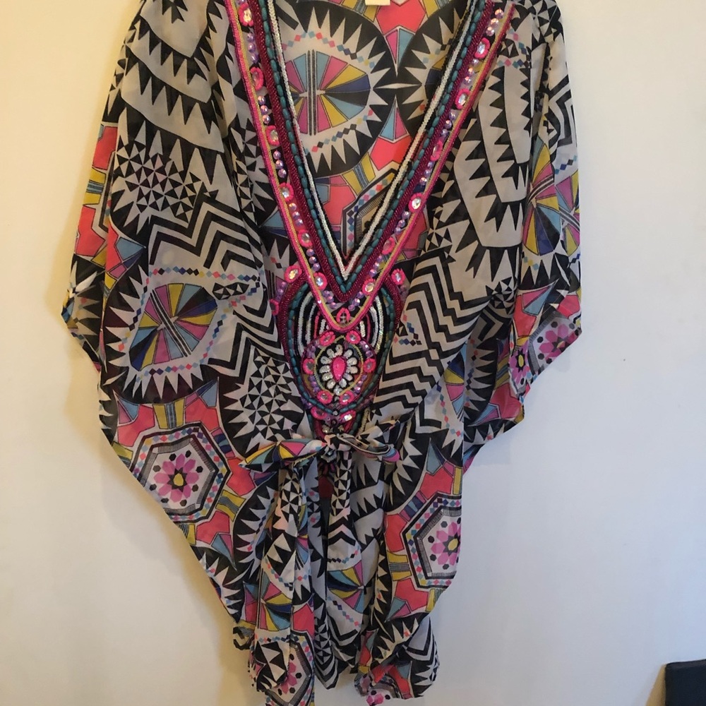 Brightly colored embellished tunic/coverup